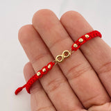 Pulsera Tejida Roja Infinito Oro Amarillo 18K