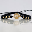 Pulsera Tejida Negra Corona Oro Amarillo 18K