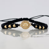 Pulsera Tejida Negra Corona Oro Amarillo 18K