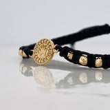Pulsera Tejida Negra Corona Oro Amarillo 18K