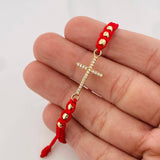 Pulsera Tejida Roja Cruz Tupida Oro Amarillo 18K