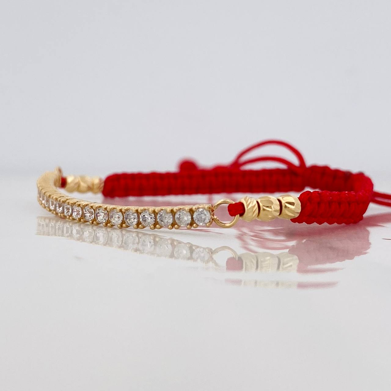 Pulsera Tejida Roja Tenis Oro Amarillo 18K