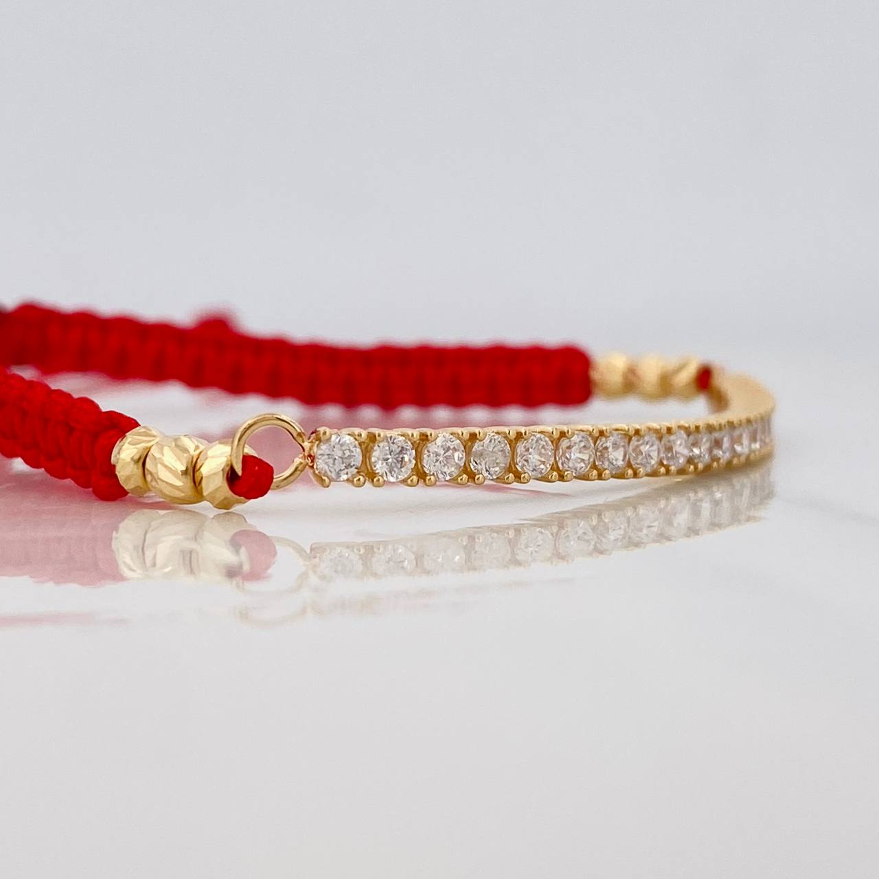 Pulsera Tejida Roja Tenis Oro Amarillo 18K