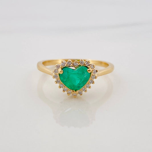 Anillo Canasta Corazon Esmeraldas 93pts Diamantes 15pts 2.4g / T6 1/4 Oro Amarillo 18K