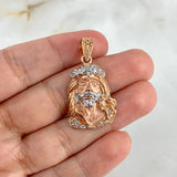 Dije Rostro de Cristo 5.05gr / 3.4cm / Circones Blancos Dos Oros Blanco Rosa