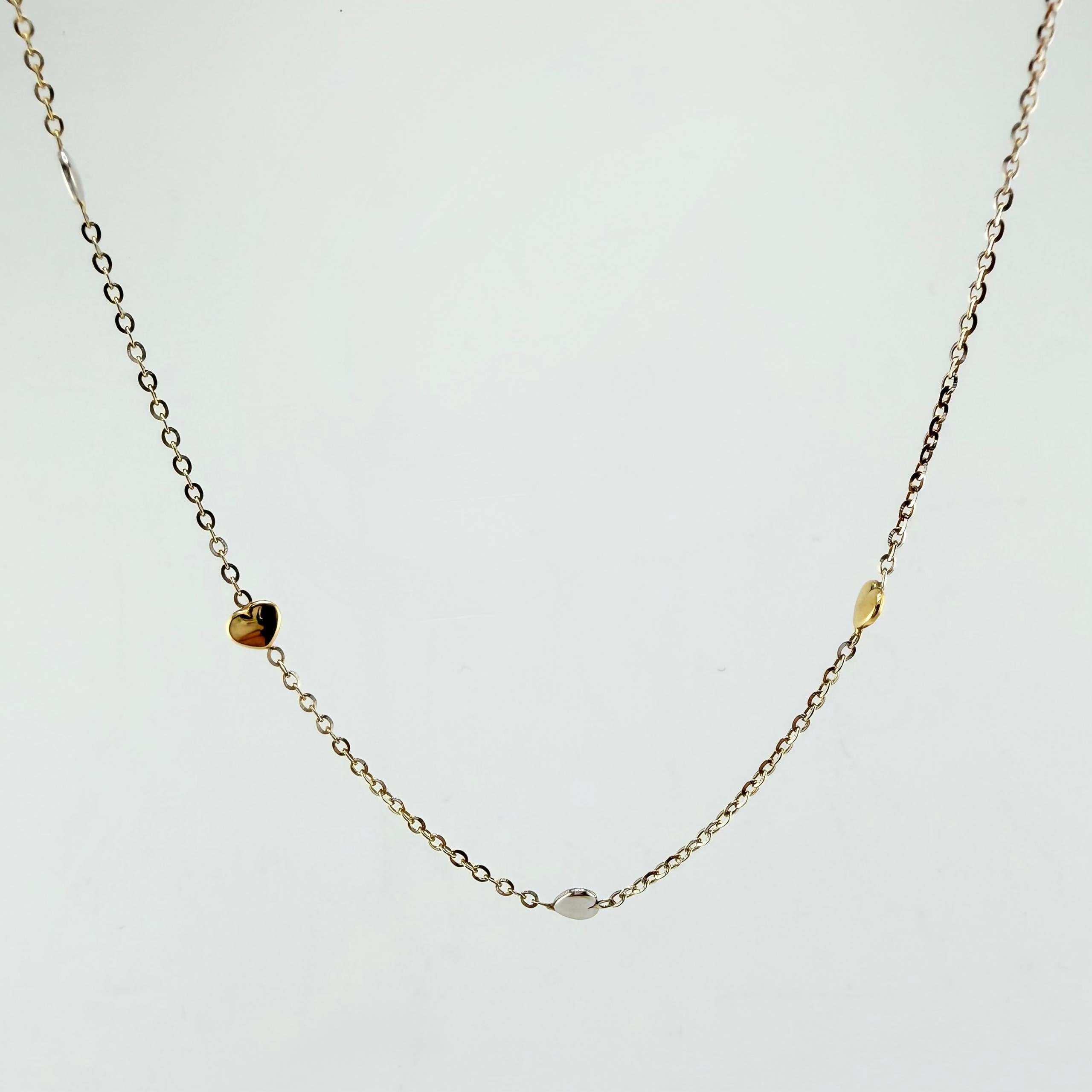 Cadena Aro Seguido Corazones 3.65gr / 45cm / 1mm Dos Oros Amarillo Blanco +4 18K ©