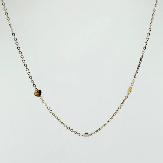 Cadena Aro Seguido Corazones 3.65gr / 45cm / 1mm Dos Oros Amarillo Blanco +4 18K ©