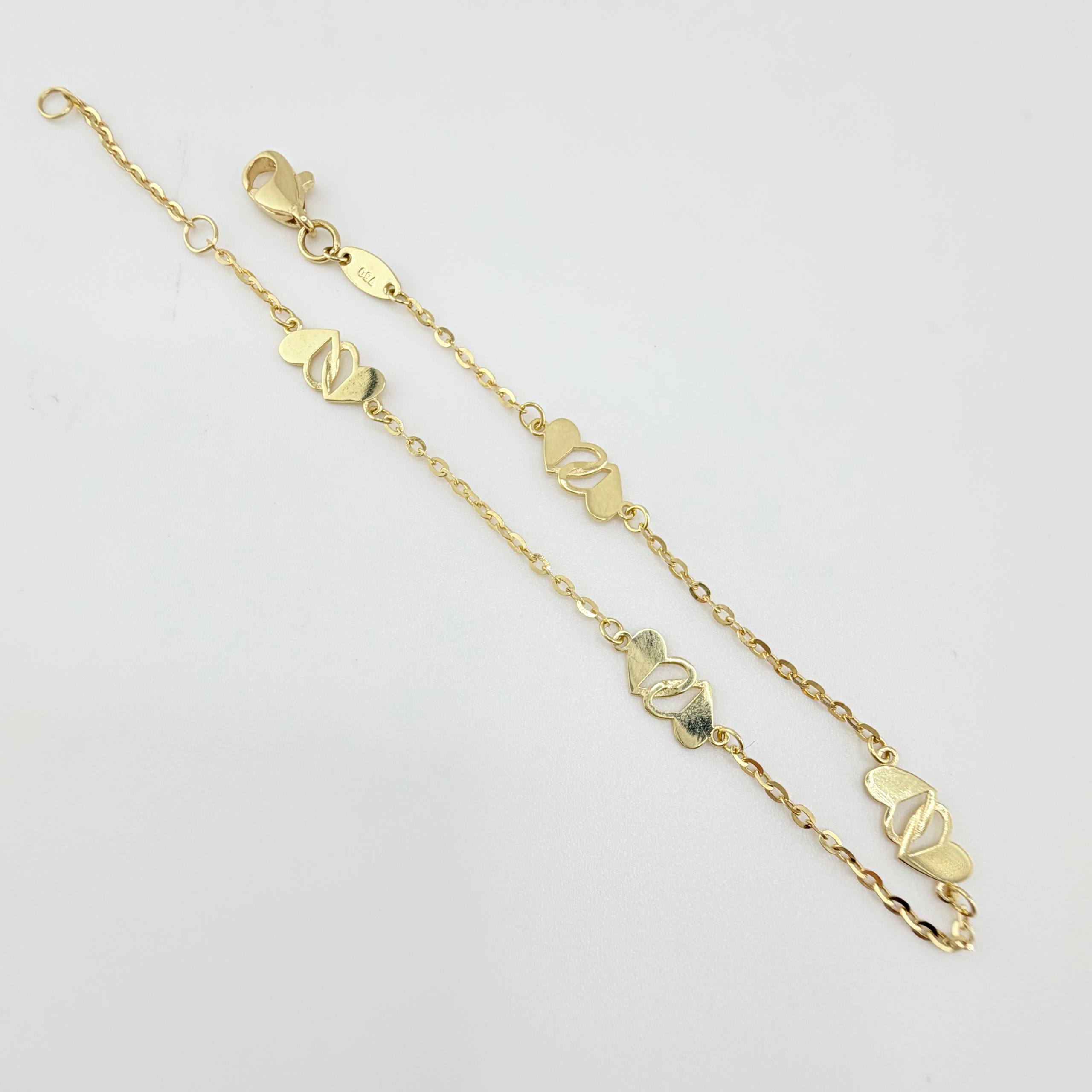 Pulso Aro Seguido Corazones Cruzados 1.95gr / 19cm / 1.2mm Oro Amarillo +4 18K ©