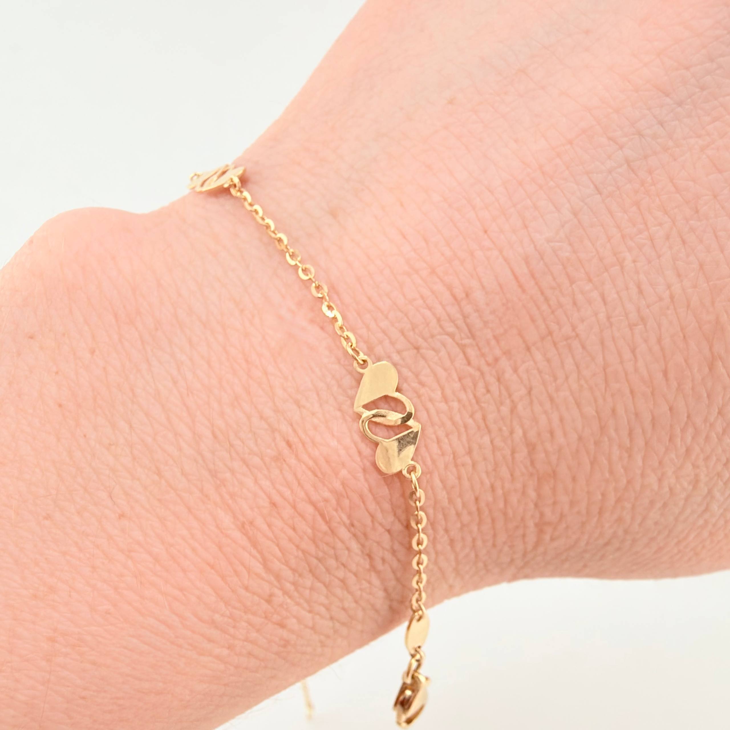 Pulso Aro Seguido Corazones Cruzados 1.95gr / 19cm / 1.2mm Oro Amarillo +4 18K ©