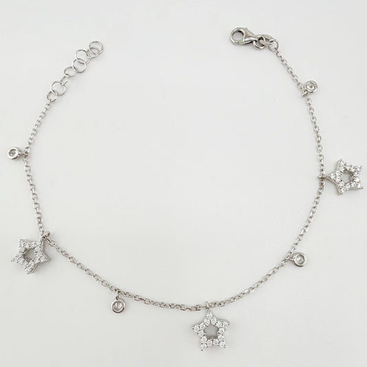 Pulso Aro Seguido Estrellas 3.05gr / 17cm-19cm / 1.2mm Oro Blanco +4 18K ©