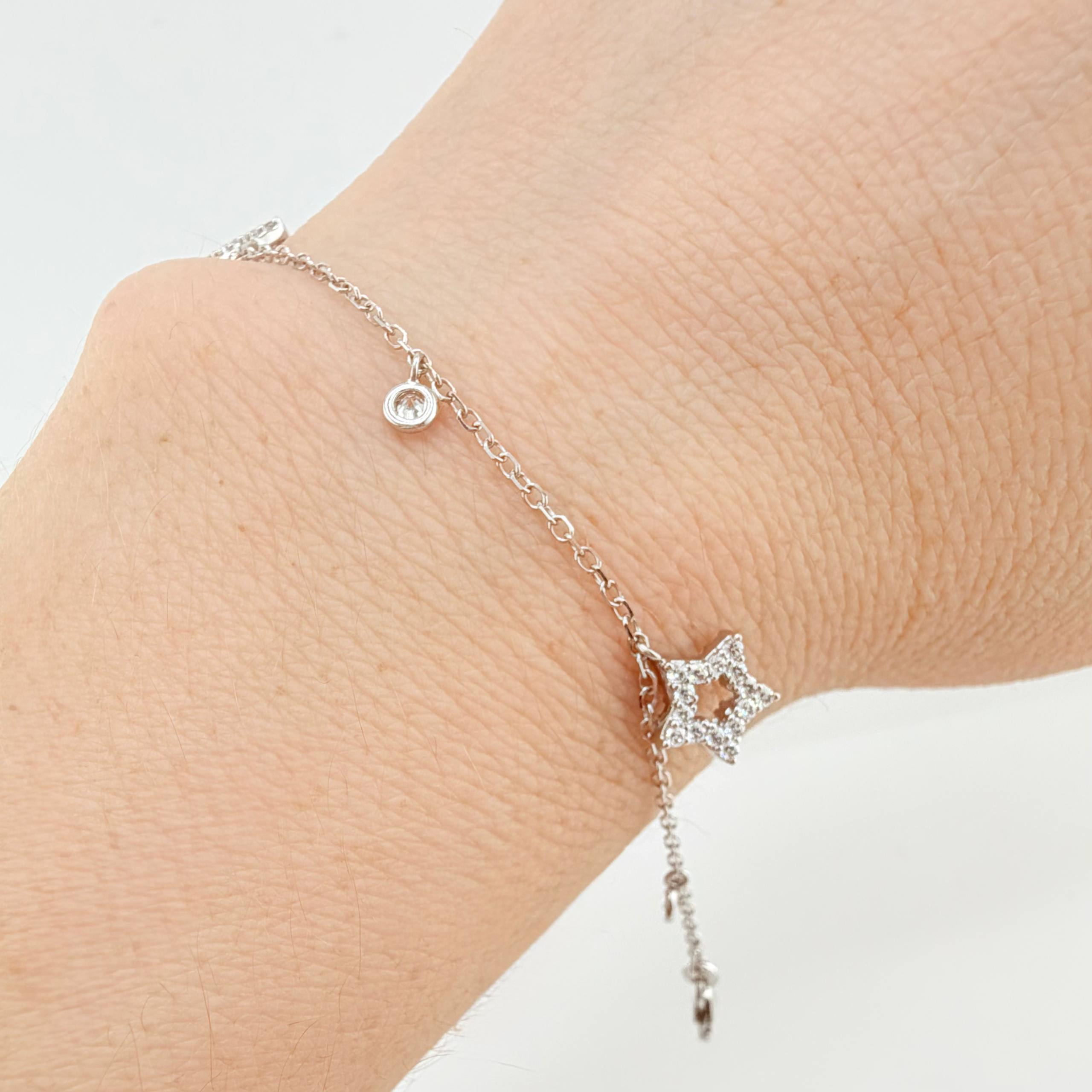 Pulso Aro Seguido Estrellas 3.05gr / 17cm-19cm / 1.2mm Oro Blanco +4 18K ©