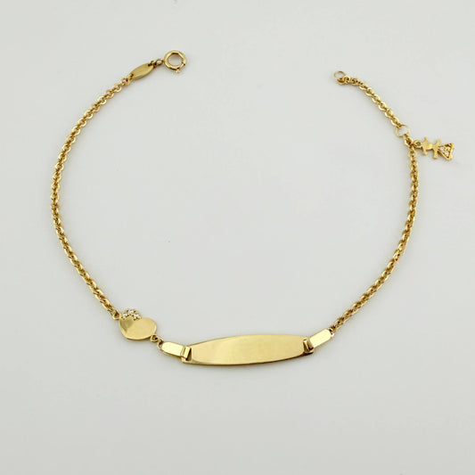 Pulso Aro Seguido Placa Niña Corazon 2.85gr / 19cm / 1.8mm Oro Amarillo +4 18K*