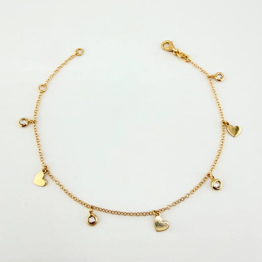 Pulso Aro Seguido Corazones Burbujas  18.5gr / 16cm-18.5cm / 1.5mm Oro Amarillo +4 18K*