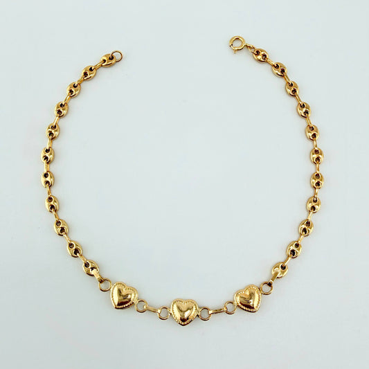 Pulso GC Corazones Bordeados 2.2gr / 17.5cm / 3mm Oro Amarillo 18K