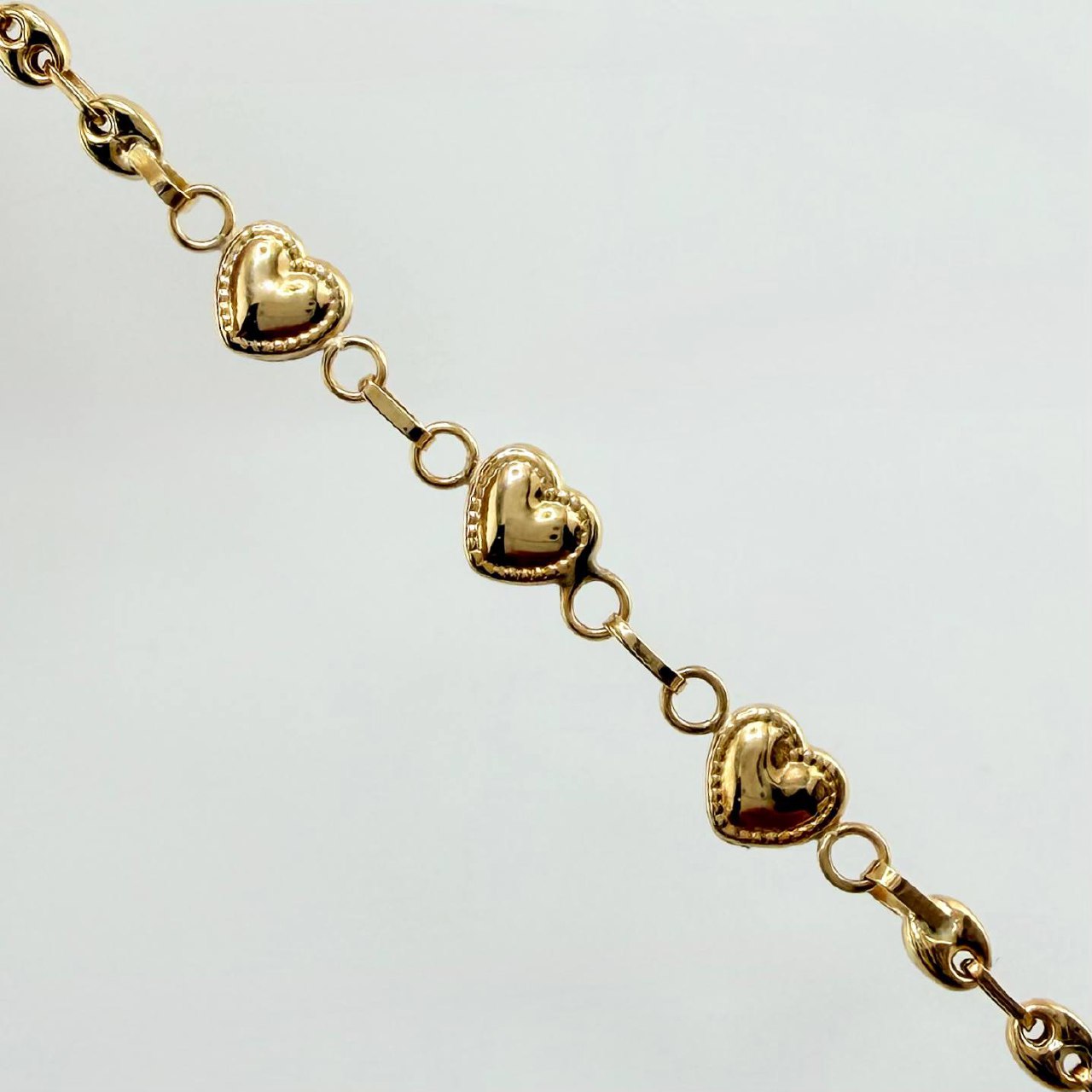 Pulso GC Corazones Bordeados 2.2gr / 17.5cm / 3mm Oro Amarillo 18K