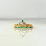Anillo Corona Corazon 15s 1.85gr / T6 1/2 / Circones Verdes Dos Oros Amarillo Blanco