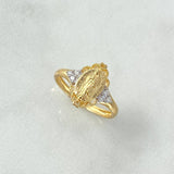 Anillo Virgen de Guadalupe Flor 2.45gr / T6 1/4 / Ovalo Circones Blancos Dos Oros Amarillo Blanco