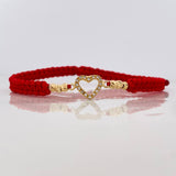 Pulsera Tejida Roja Silueta Corazón Oro Amarillo 18K