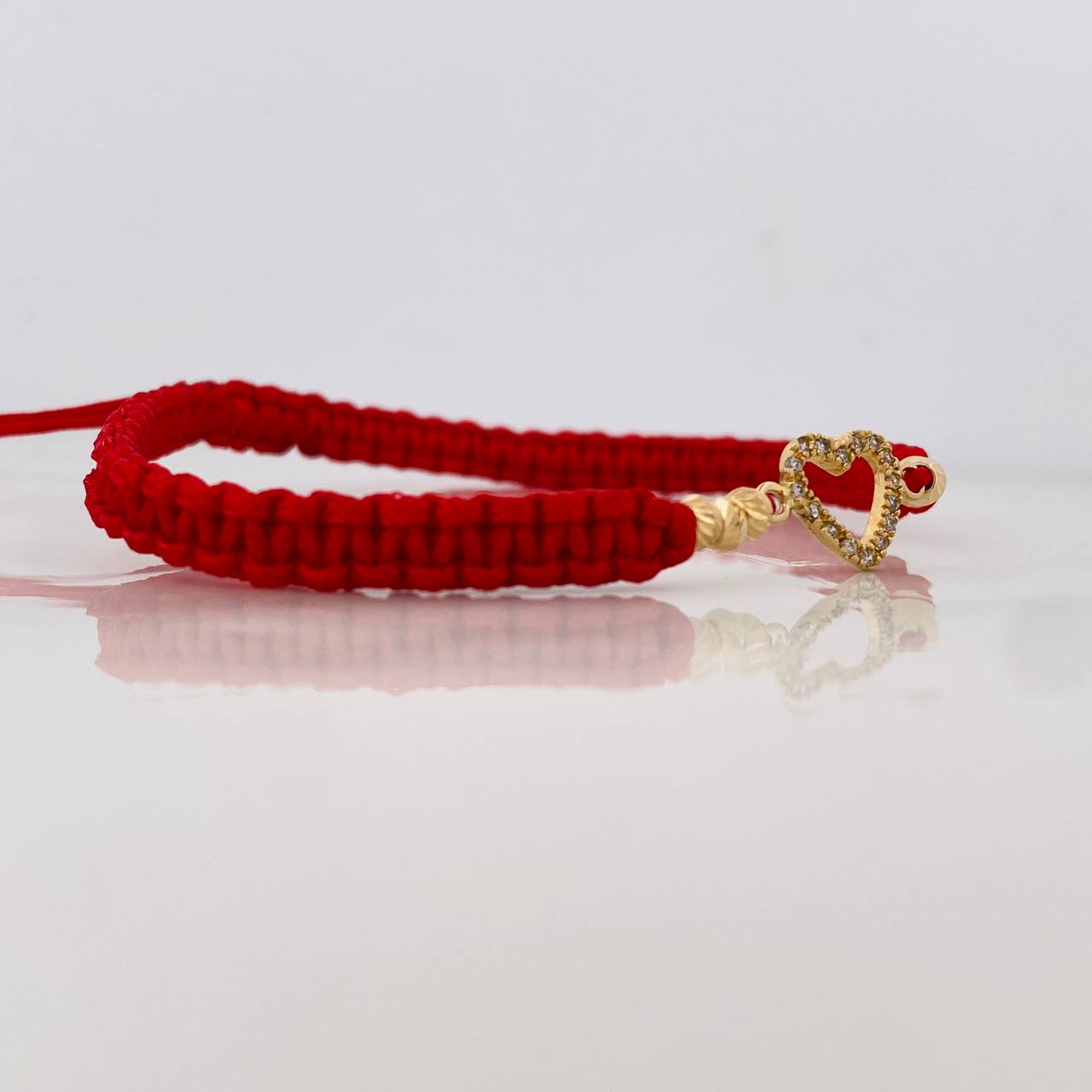 Pulsera Tejida Roja Silueta Corazón Oro Amarillo 18K