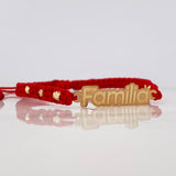 Pulsera Tejida Roja Herraje Familia Oro Amarillo 18K