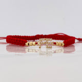 Pulsera Tejida Roja Herraje Fe Oro Amarillo 18K