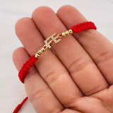 Pulsera Tejida Roja Herraje Fe Oro Amarillo 18K