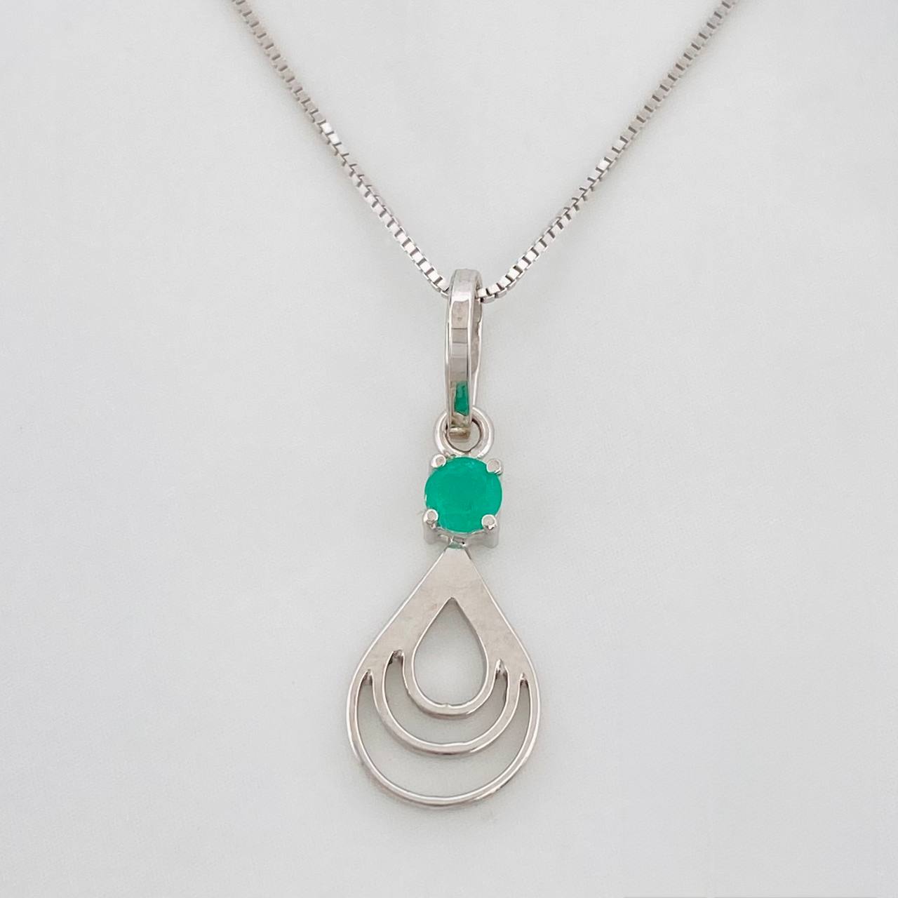 Set Cadena Veneciana + Dije Lagrima Esmeralda 0.6pts / 1.5g / 45cm Oro Blanco 18K