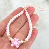 Llavero Rosado Oso 0.3gr / 3mm Bolas Diamantadas 4 Und Oro Amarillo 18K (A.C)