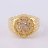Anillo Sello Corona Caballo 3g / T9 1/4 Dos Oros Amarillo Blanco 18K