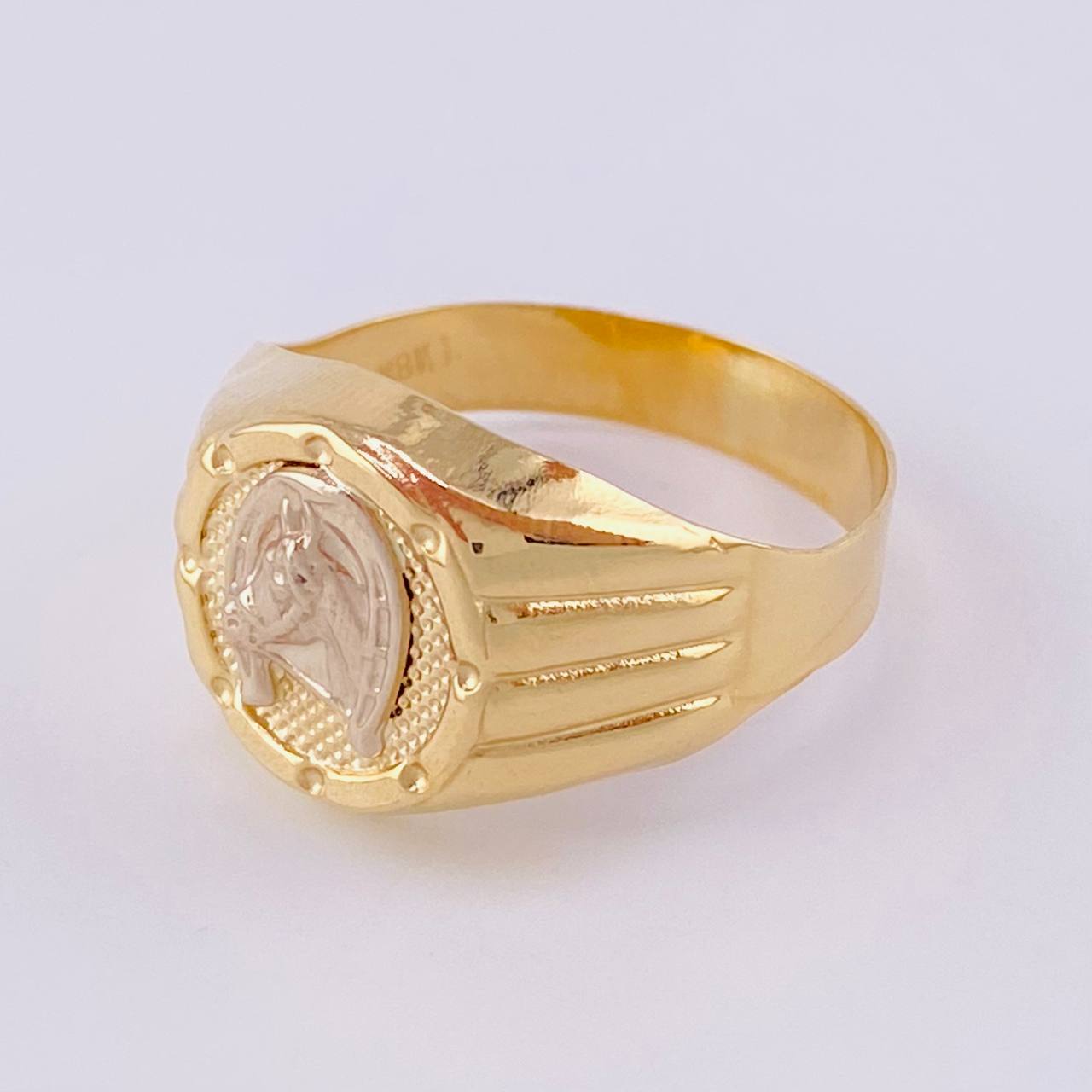Anillo Sello Corona Caballo 3g / T9 1/4 Dos Oros Amarillo Blanco 18K
