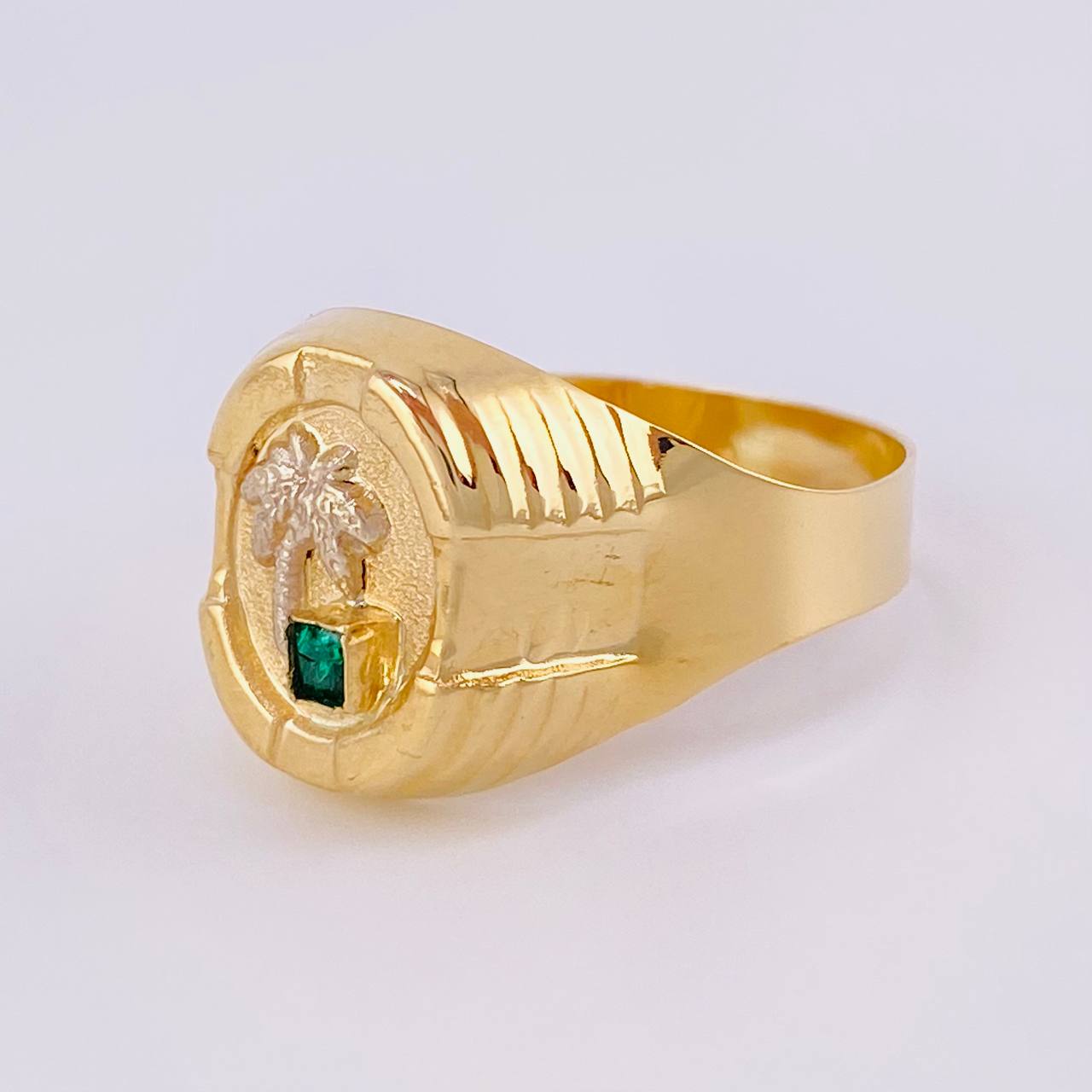 Anillo Sello Palmera 3.6g / T11 Dos Oros Amarillo Blanco 18K