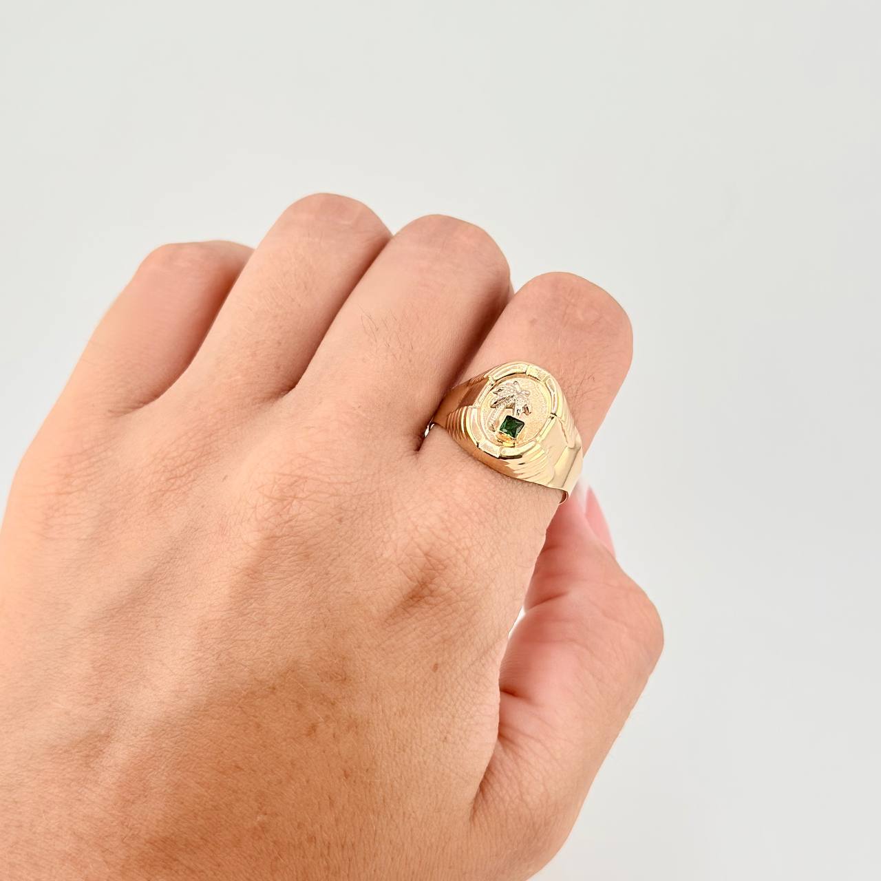 Anillo Sello Palmera 3.6g / T11 Dos Oros Amarillo Blanco 18K