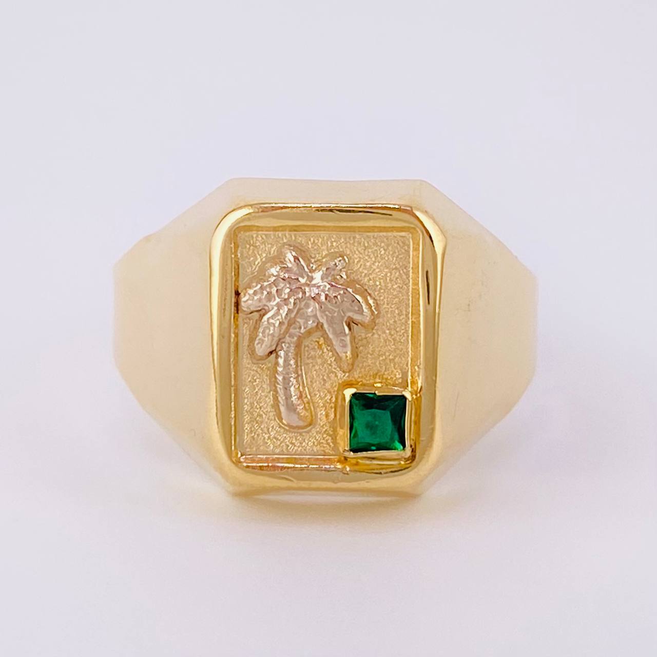 Anillo Sello Palmera 3.25g / T8 3/4 Dos Oros Amarillo Blanco 18K