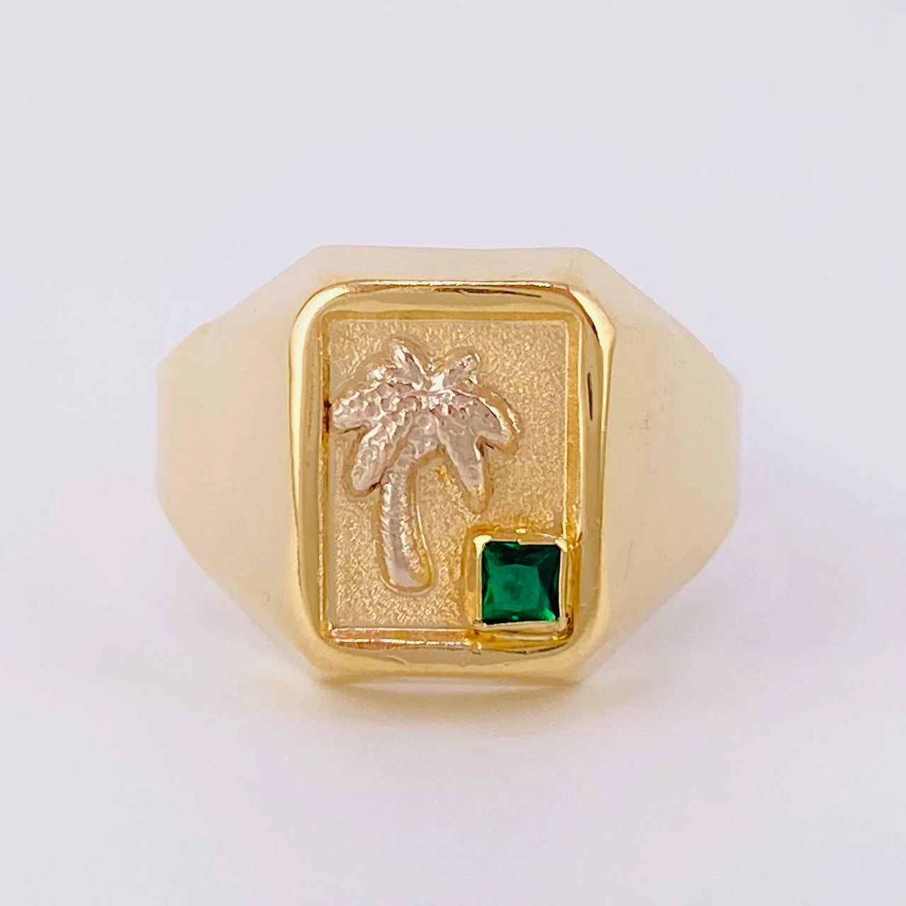 Anillo Sello Palmera 3.1g / T10 1/2 Oro Amarillo 18K