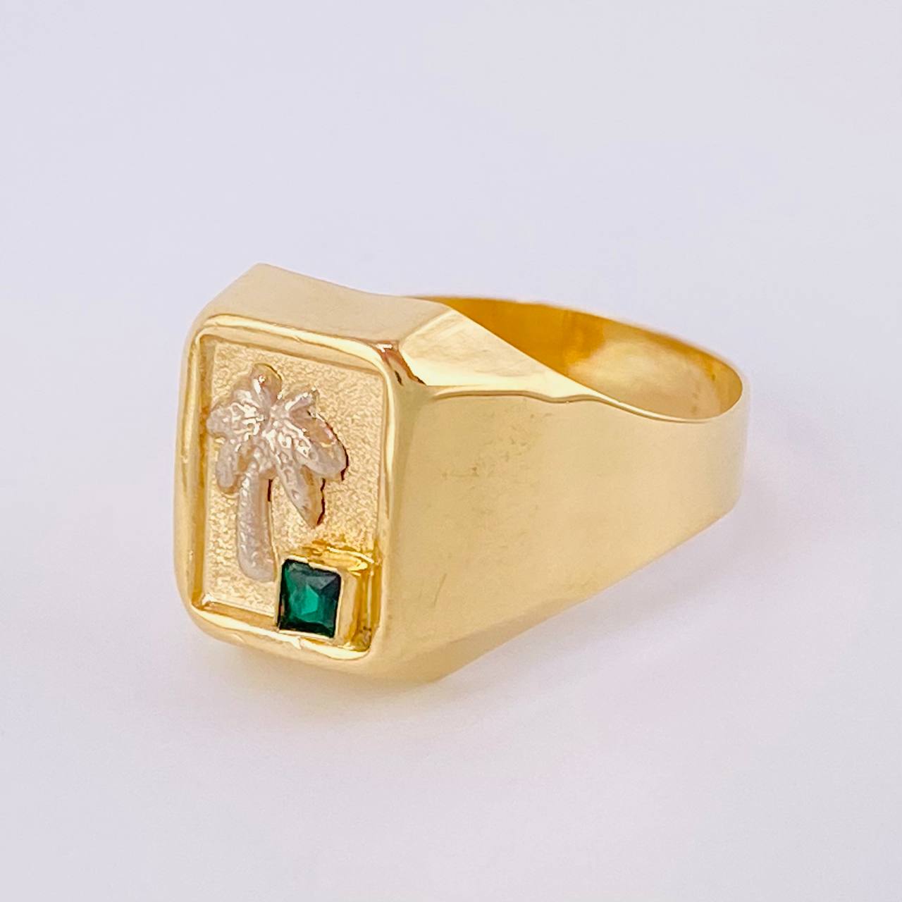 Anillo Sello Palmera 3.25g / T8 3/4 Dos Oros Amarillo Blanco 18K