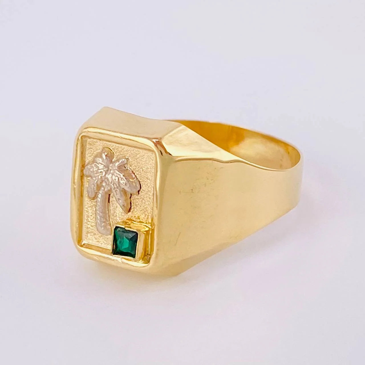 Anillo Sello Palmera 3.1g / T10 1/2 Oro Amarillo 18K