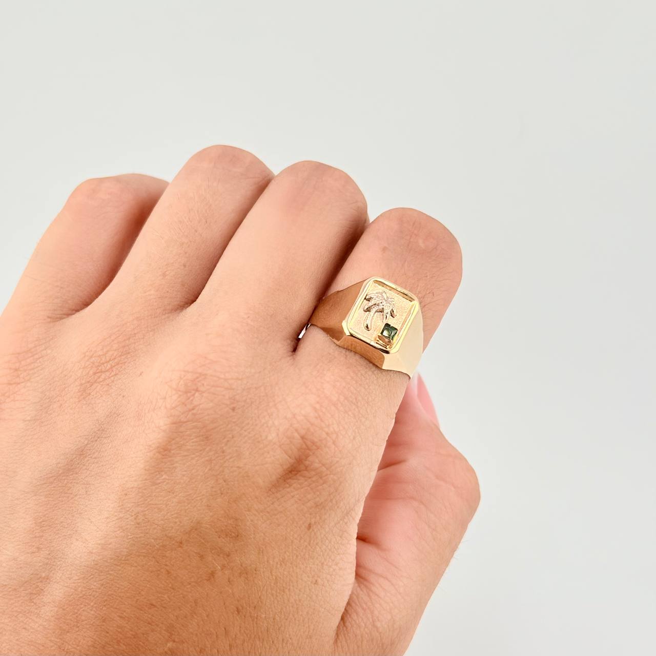 Anillo Sello Palmera 3.25g / T8 3/4 Dos Oros Amarillo Blanco 18K