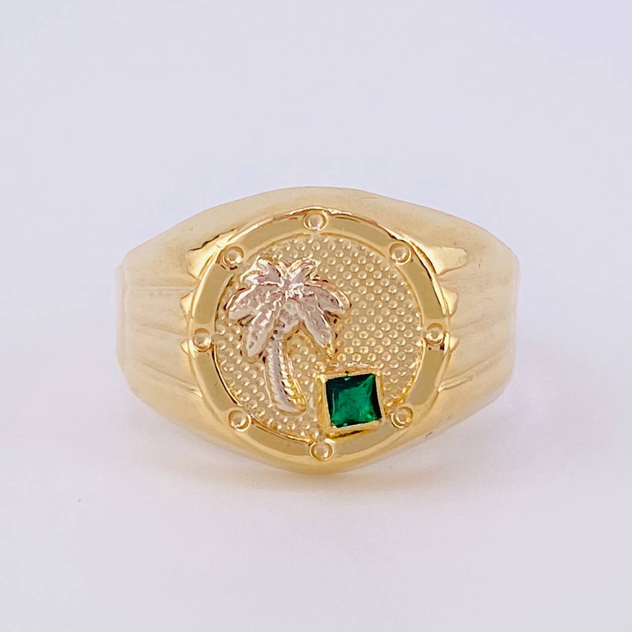 Anillo Sello Palma 3.1g / T9 1/2 Dos Oros Amarillo Blanco 18K