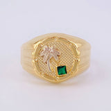 Anillo Sello Palma 3.1g / T9 1/2 Dos Oros Amarillo Blanco 18K