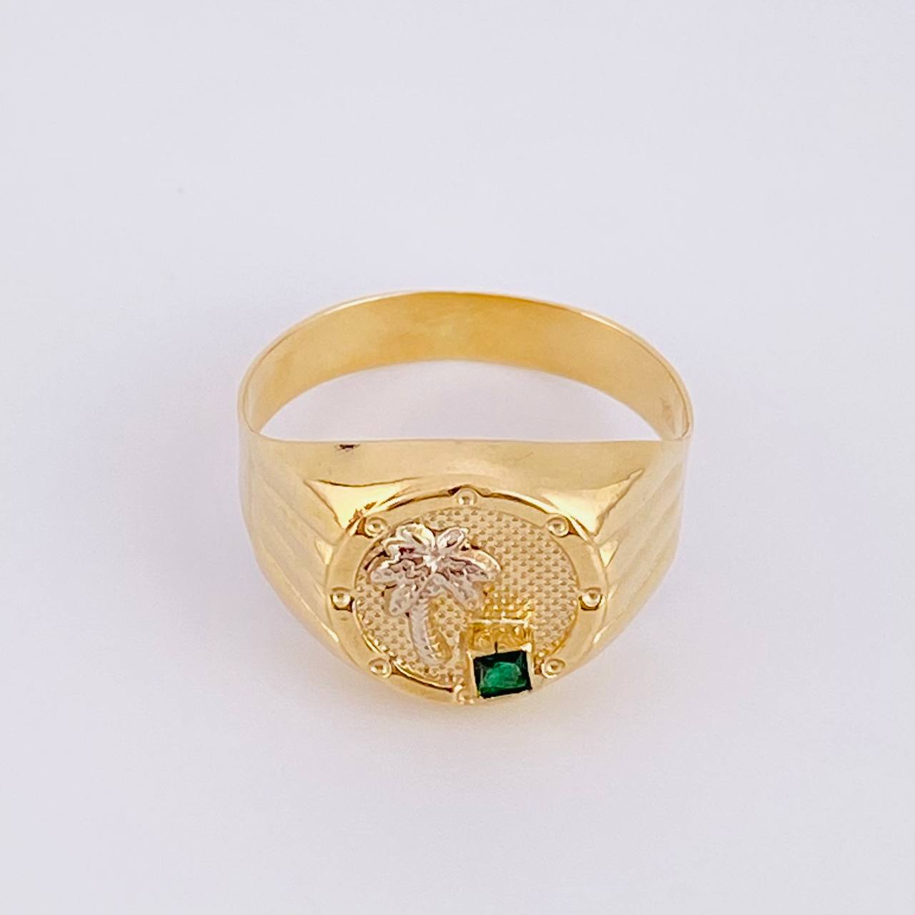Anillo Sello Palma 3.1g / T9 1/2 Dos Oros Amarillo Blanco 18K