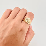 Anillo Sello Palma 3.1g / T9 1/2 Dos Oros Amarillo Blanco 18K