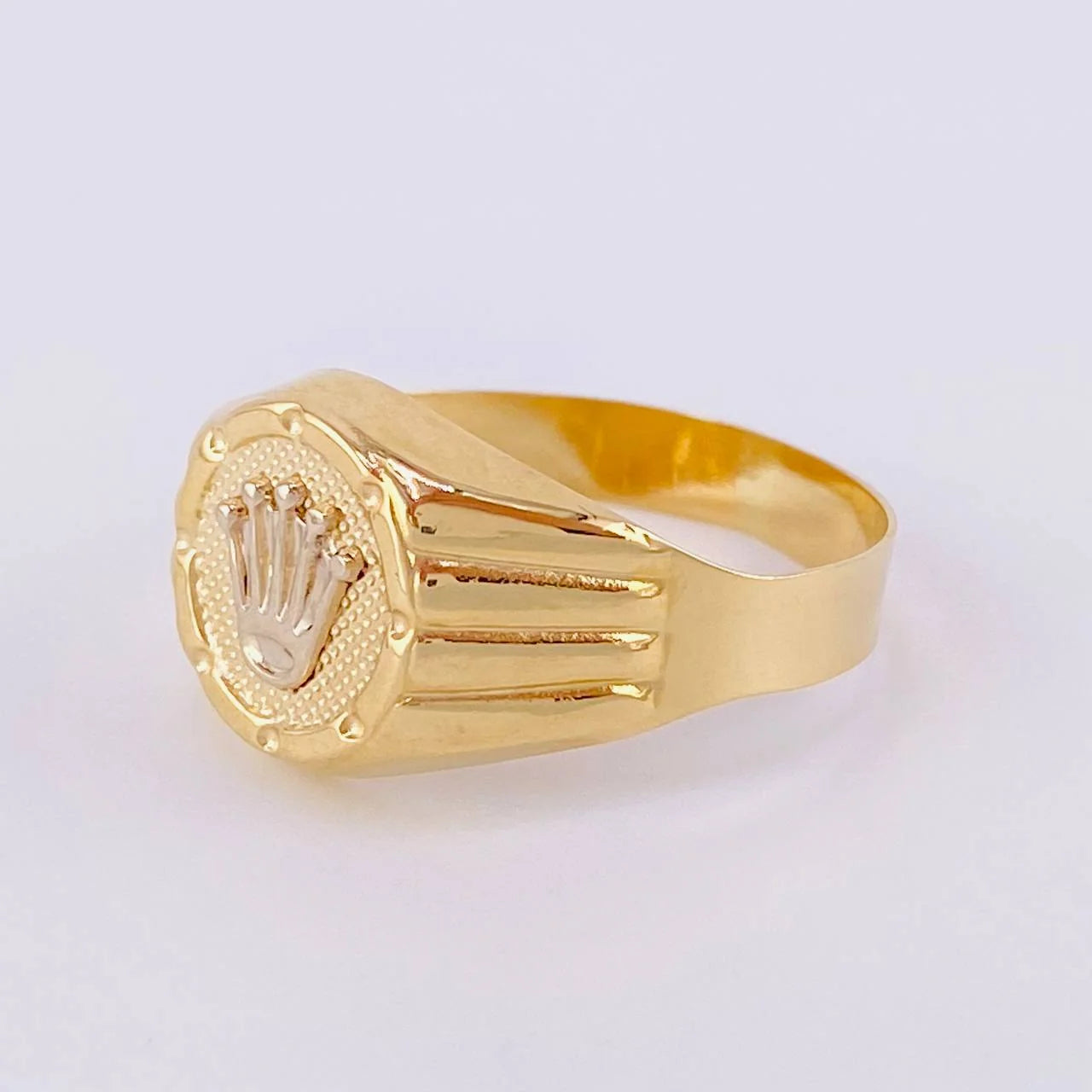 Anillo Sello Corona 3.05g / T10 Dos Oros Amarillo Blanco 18K
