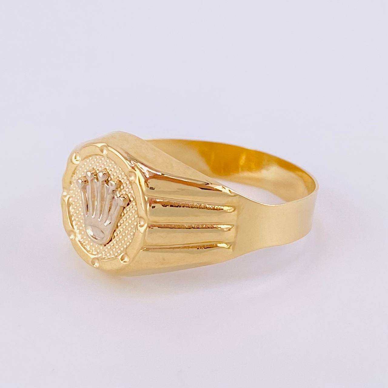 Anillo Sello Corona Redondo 3.05g / T11  Dos Oros Amarillo Blanco 18K