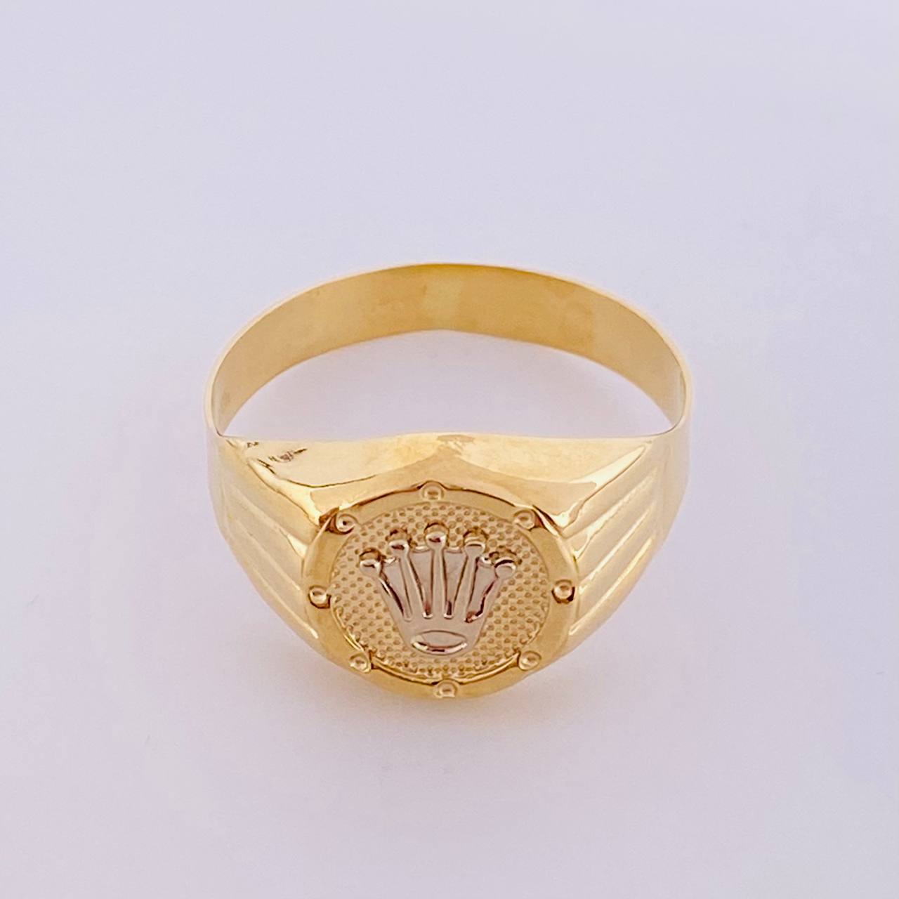 Anillo Sello Corona Redondo 3.2g / T12 Dos Oros Amarillo Blanco 18K