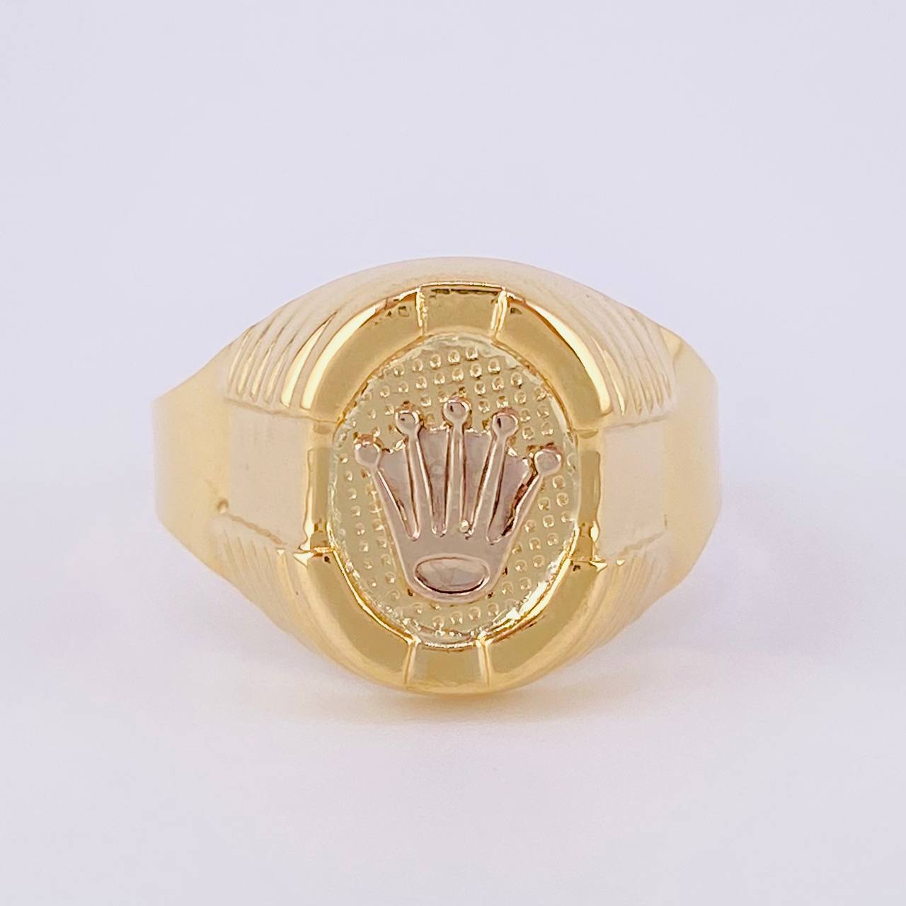 Anillo Sello Corona Ovalado 3.9g / T10 3/4 Dos Oros Amarillo Blanco 18K