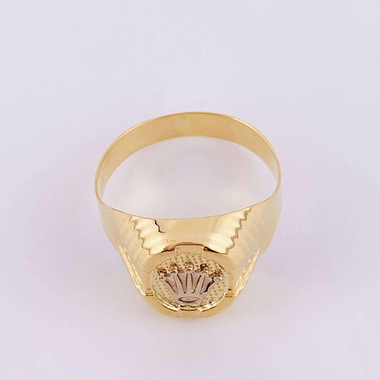 Anillo Sello Corona Ovalado 3.9g / T10 3/4 Dos Oros Amarillo Blanco 18K
