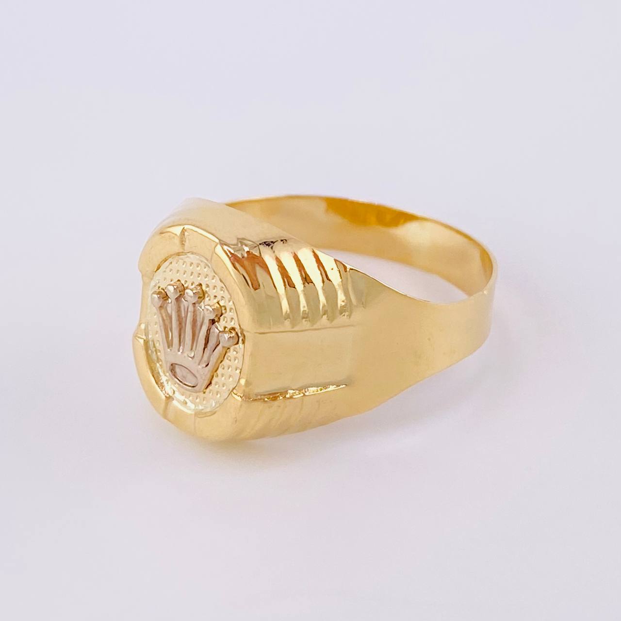 Anillo Sello Corona Ovalado 3.9g / T10 3/4 Dos Oros Amarillo Blanco 18K
