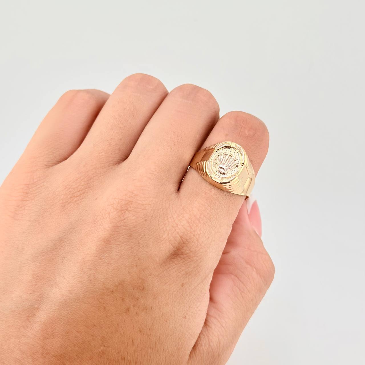 Anillo Sello Corona 3.8g / T9 1/4 Dos Oros Amarillo Blanco 18K