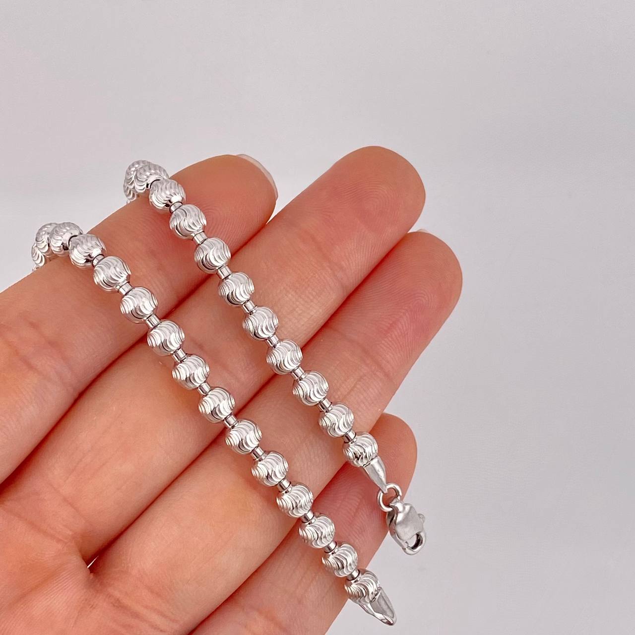 Cadena Militar Media Luna Diamantada 33.1g / 65cm / 5mm Oro Blanco 18K