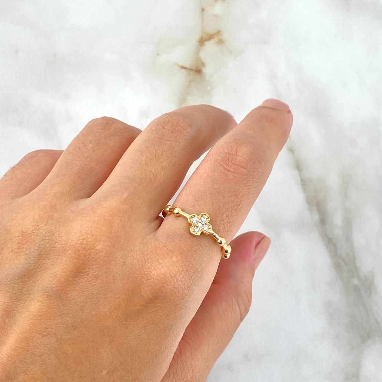 Anillo Cruz Esferas 2.45gr / T6 1/2 / Oro 18K ©